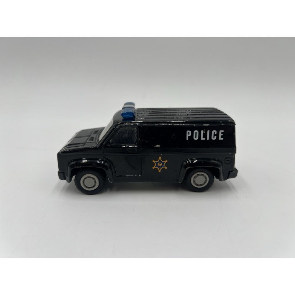 Vintage Chevy G20 Police Van Diecast Toy Black 1:64 Welly Style